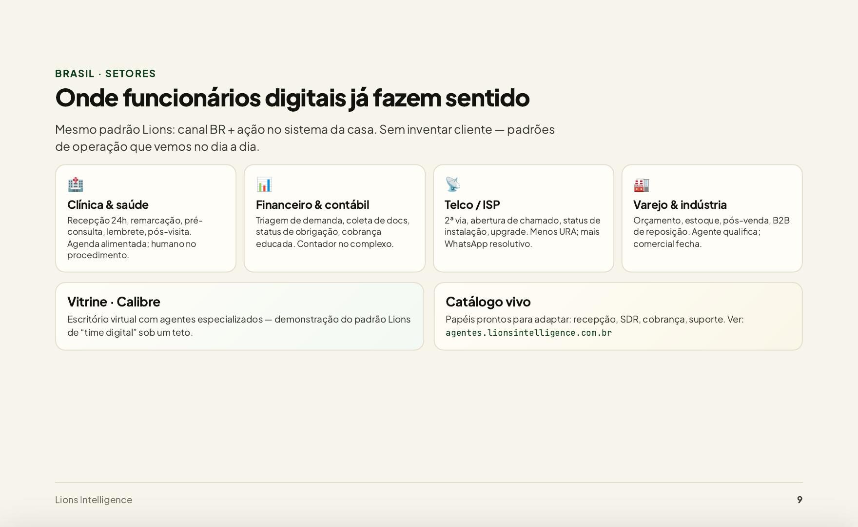 Ebook Lions — página 9: Catálogo de agentes