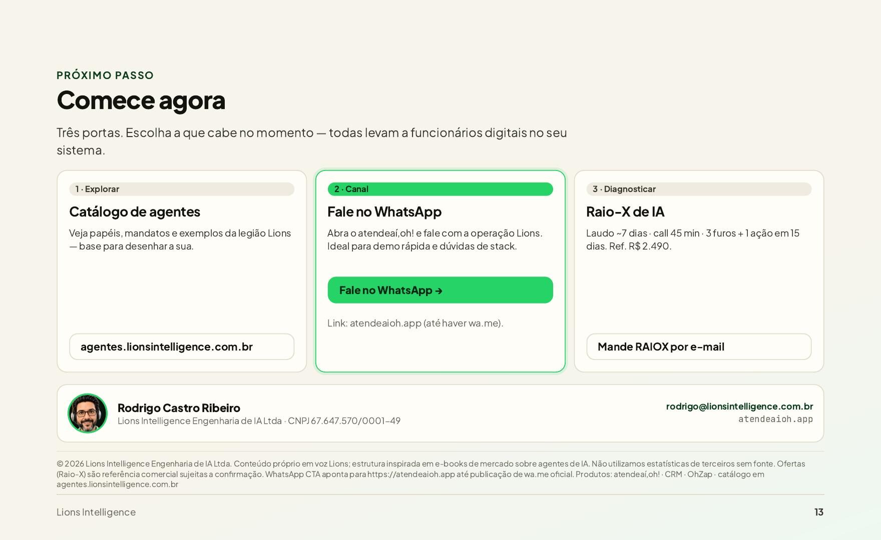 Ebook Lions — página 13: Contato e CTA